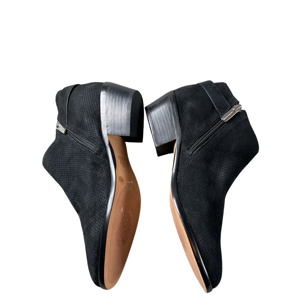 Vince Camuto Parveen Black Suede‎ Perforated Ankle Booties Side Zip Buckle 8M